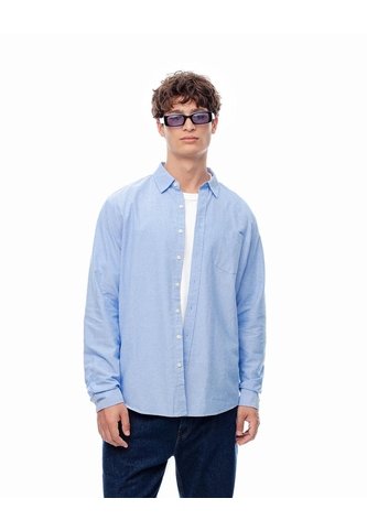 Camisa Manga Larga Slim Algodón Azul Hombre Azul Gef