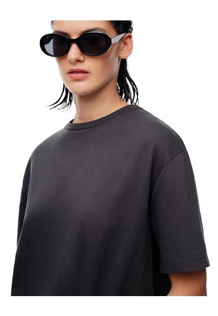 Camiseta Oversize Gris Mujer Negro