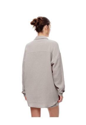 Camisa Relax Manga Larga Algodón Taupe Mujer Marron Claro