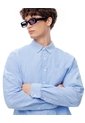 Camisa Manga Larga Slim Algodón Azul Hombre Azul de Gef