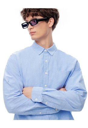 Camisa Manga Larga Slim Algodón Azul Hombre Azul