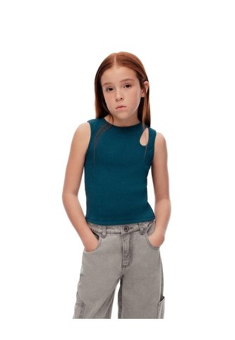 Camiseta Esqueleto Slim Rib Algodón Verde Niña Verde Gef