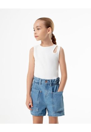 Short Cargo Tiro Alto Denim índigo Medio Niña Azul Oscuro