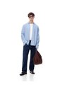 Camisa Manga Larga Slim Algodón Azul Hombre Azul de Gef