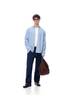 Camisa Manga Larga Slim Algodón Azul Hombre Azul