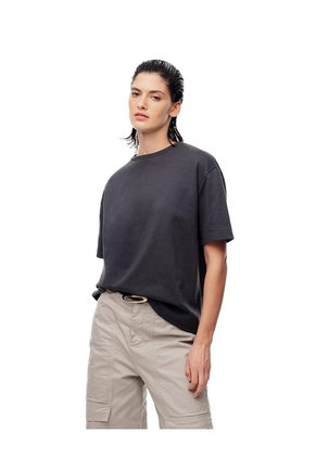 Camiseta Oversize Gris Mujer Negro