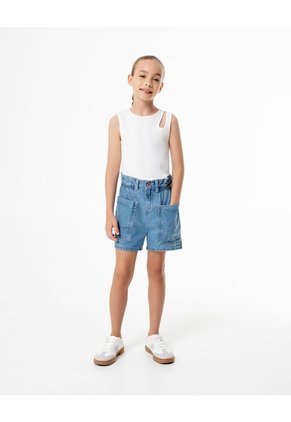 Short Cargo Tiro Alto Denim índigo Medio Niña Azul Oscuro