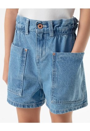 Short Cargo Tiro Alto Denim índigo Medio Niña Azul Oscuro