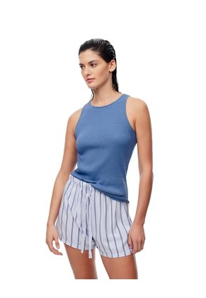 Camiseta Esqueleto Slim Rib Algodón Azul Mujer Azul