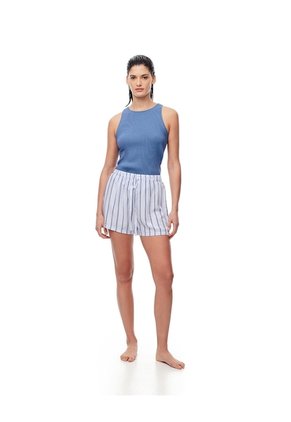 Camiseta Esqueleto Slim Rib Algodón Azul Mujer Azul