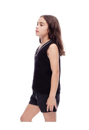 Short Tiro Medio Denim Negro Niña Azul
