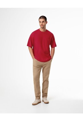 Camiseta Oversize Algodón Roja Hombre Rojo