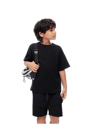 Camiseta Regular Algodón Negra Niño Negro