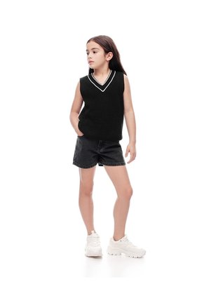 Short Tiro Medio Denim Negro Niña Azul