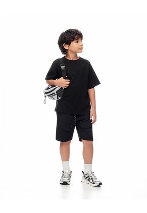 Camiseta Regular Algodón Negra Niño Negro