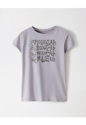 Camiseta Regular Algodón Gris Estampada Mujer Gris
