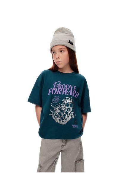 Camiseta Oversize Algodón Verde Estampada Niña Verde