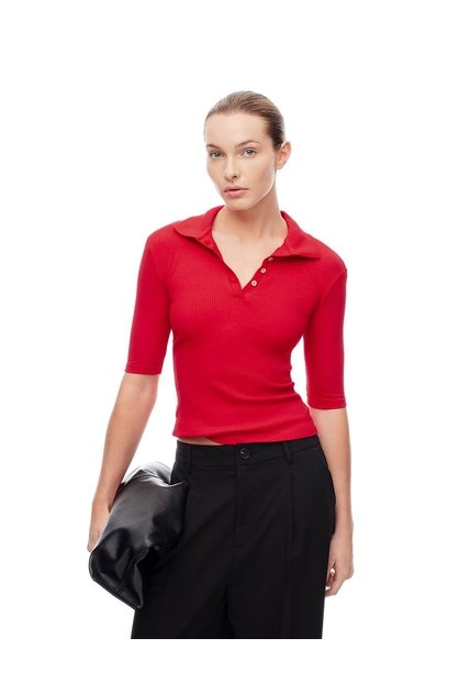 Polo Slim Tejido De Punto Algodón Roja Mujer Rojo