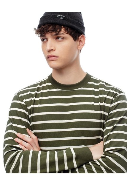 Camibuzo Regular Algodón Rayas Hombre Verde