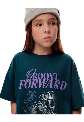 Camiseta Oversize Algodón Verde Estampada Niña Verde
