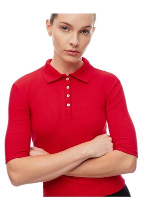 Polo Slim Tejido De Punto Algodón Roja Mujer Rojo