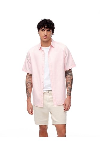 Camisa Manga Corta Regular Algodón Rosa Hombre Rosa Gef