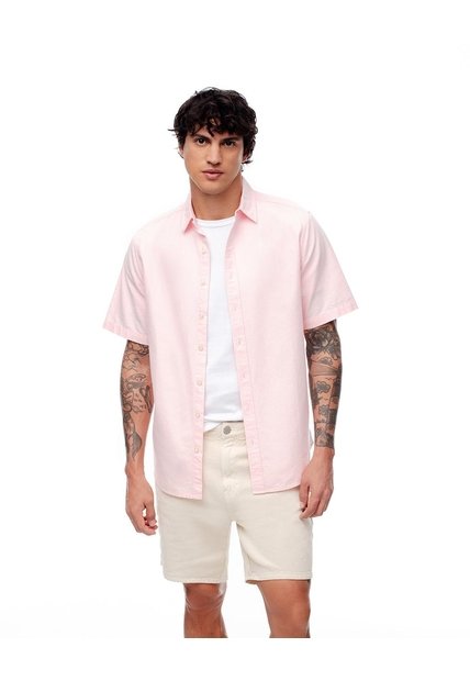 Camisa Manga Corta Regular Algodón Rosa Hombre Rosa