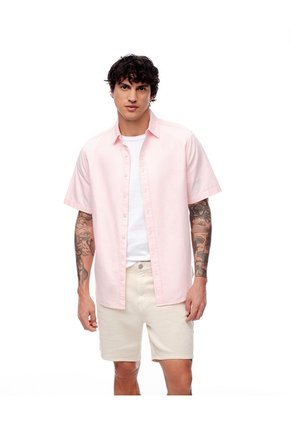 Camisa Manga Corta Regular Algodón Rosa Hombre Rosa