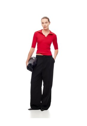 Polo Slim Tejido De Punto Algodón Roja Mujer Rojo