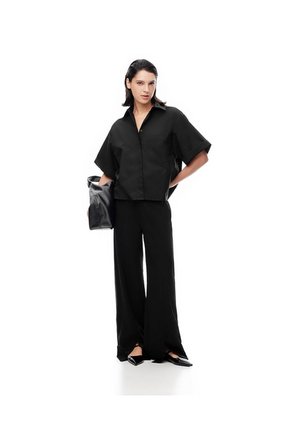 Camisa Manga Corta Oversize Algodón Negra Mujer Negro