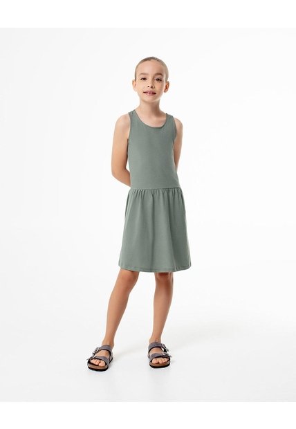 Vestido Corto Algodón Verde Niña Verde