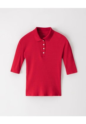 Polo Slim Tejido De Punto Algodón Roja Mujer Rojo