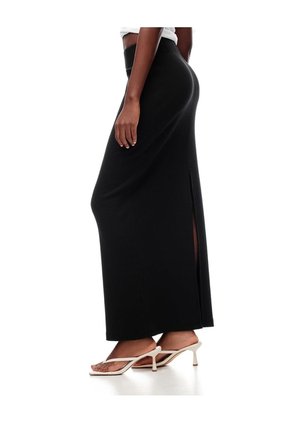 Falda Larga Recta Tiro Alto Negra Mujer Negro