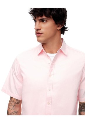 Camisa Manga Corta Regular Algodón Rosa Hombre Rosa