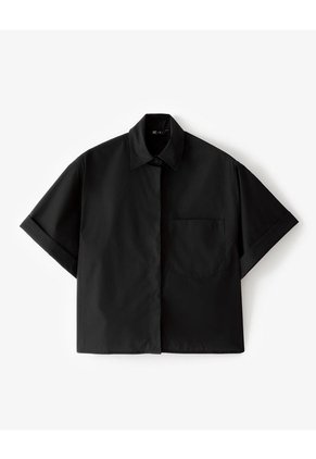 Camisa Manga Corta Oversize Algodón Negra Mujer Negro