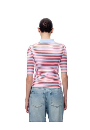 Polo Slim Tejido De Punto Rayas Mujer Azul