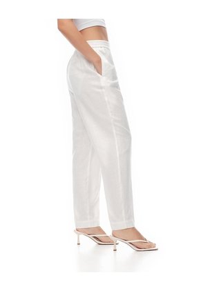 Pantalón Regular Alto Blanco Mujer Blanco