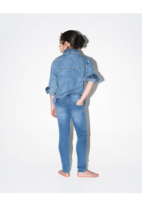Jean Skinny Tiro Medio Elástico Interno 100% Algodón índigo Medio Niña Azul Oscuro