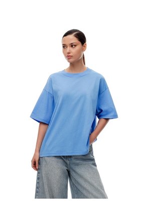 Camiseta Oversize Algodón Azul Mujer Azul