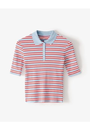 Polo Slim Tejido De Punto Rayas Mujer Azul