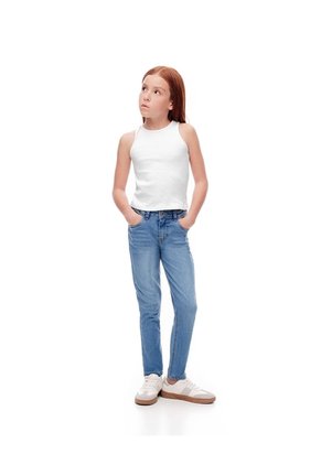 Jean Skinny Tiro Medio Elástico Interno 100% Algodón índigo Medio Niña Azul Oscuro