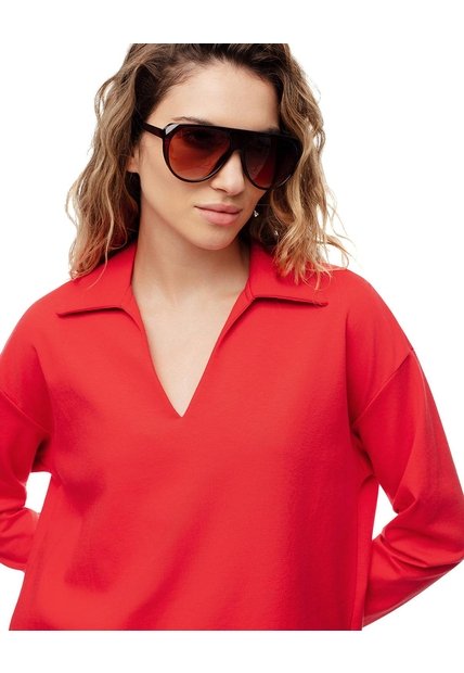 Camibuzo Tipo Polo Oversize Rojo Mujer Rojo