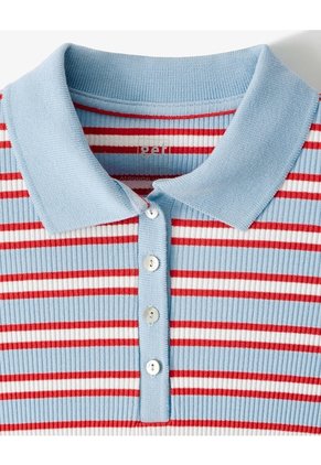 Polo Slim Tejido De Punto Rayas Mujer Azul