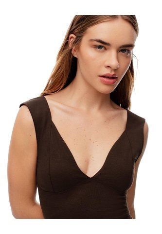 Crop Top Slim Algodón Chocolate Mujer Chocolate Gef