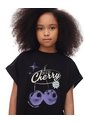 Camiseta Regular Algodón Negra Estampada Niña Negro de Gef