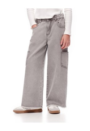 Jean Cargo Tiro Medio Gris Niña Azul
