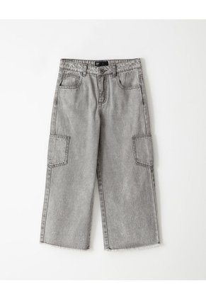 Jean Cargo Tiro Medio Gris Niña Azul