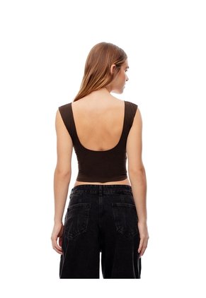 Crop Top Slim Algodón Chocolate Mujer Chocolate