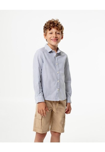 Camisa Manga Larga Regular Algodón Rayas Niño Azul