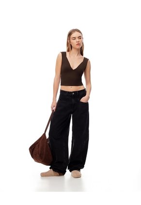Crop Top Slim Algodón Chocolate Mujer Chocolate